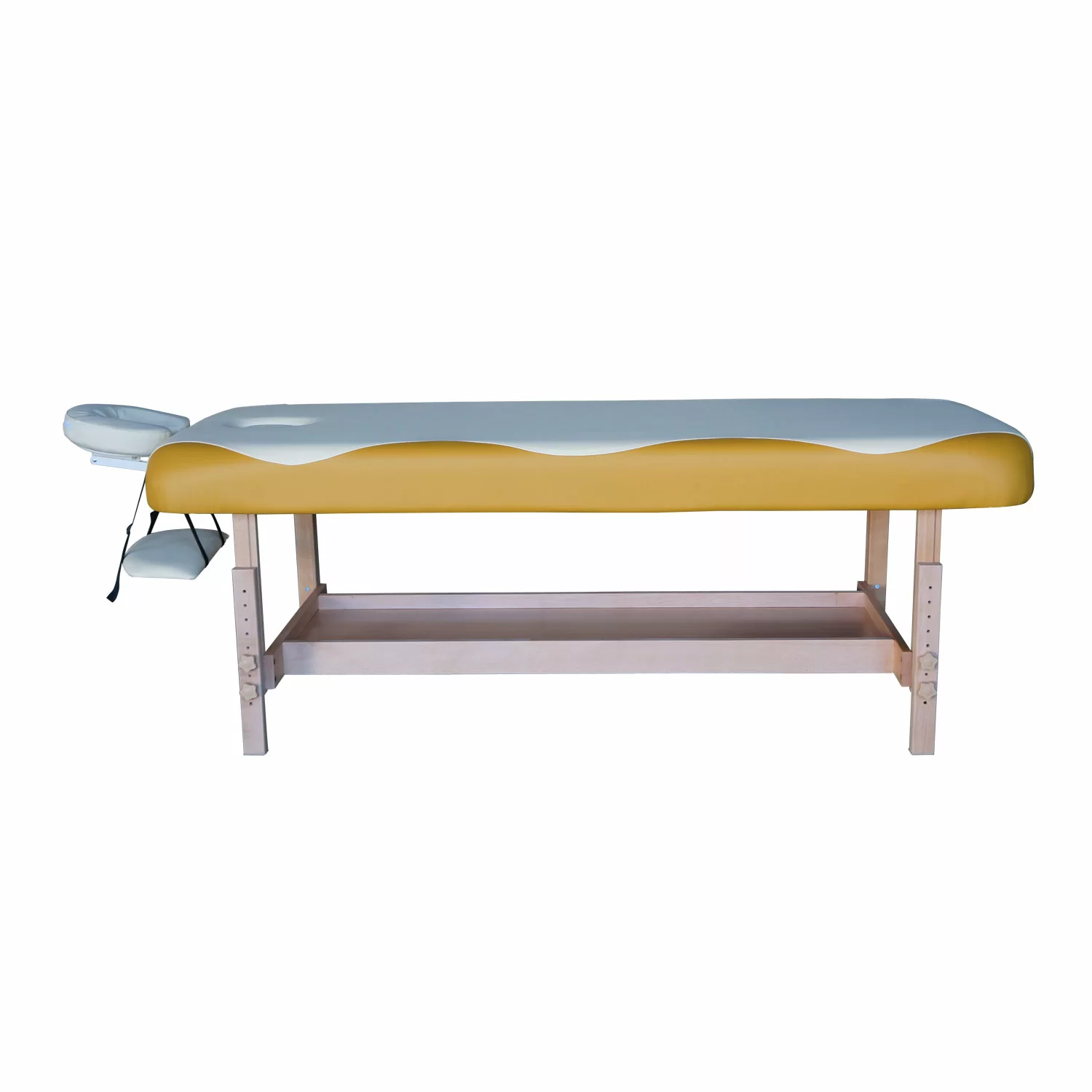 Реальное фото Массажный стационарный стол DFC NIRVANA, SUPERIOR, дерев. ножки, 1 секция, цвет беж.с желт. TS100 от магазина СпортСЕ