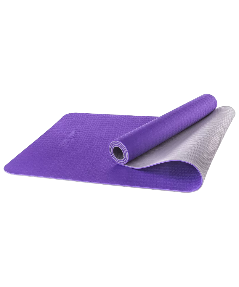 Реальное фото Коврик для йоги StarFit FM-201 TPE 173x61x0,5 см фиолетовый/серый  УТ-00018912 от магазина СпортСЕ