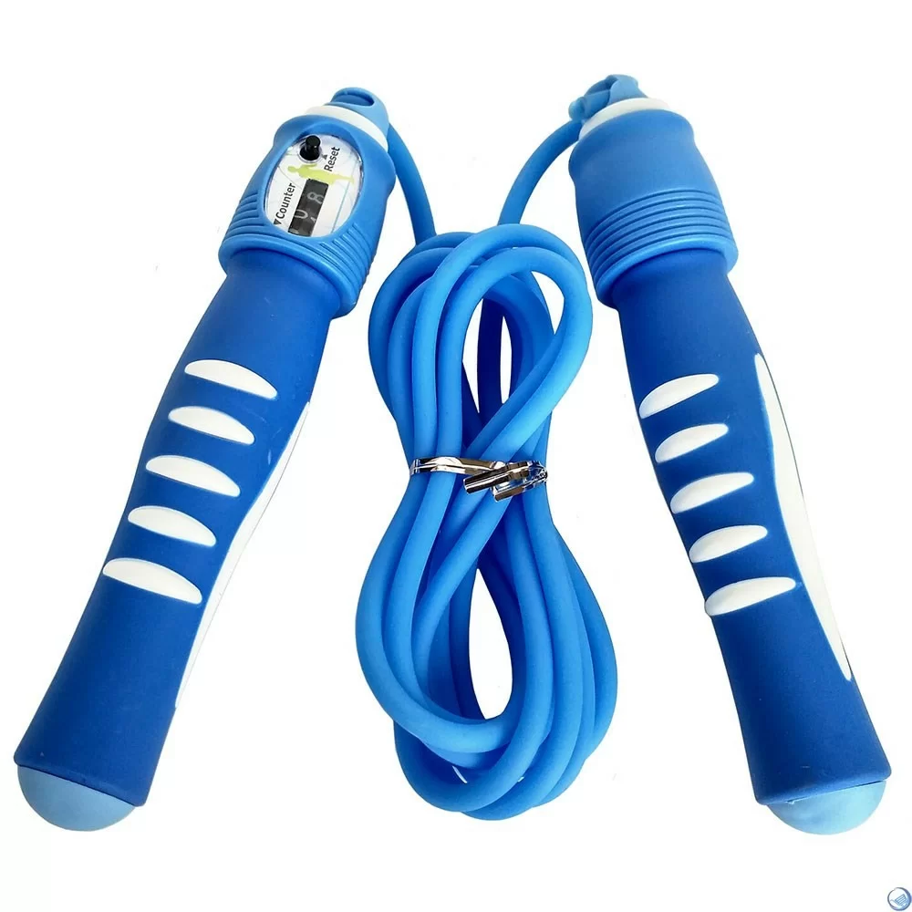 Реальное фото Скакалка 2.8 м со счетчиком R18146 ручки ПП, шнур резина, синяя 10014664 от магазина СпортСЕ