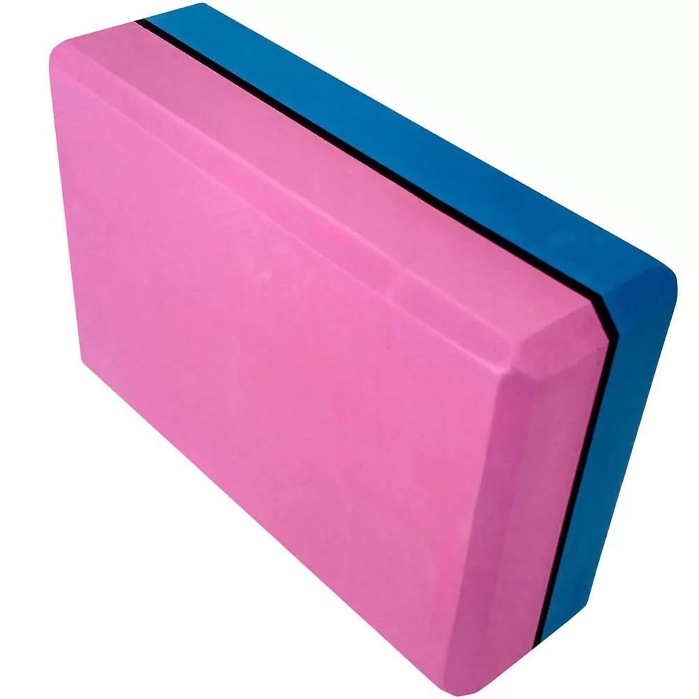 Реальное фото Блок для йоги E29313-2 полумягкий 223х150х76мм синий-розовый 10017830 от магазина СпортСЕ
