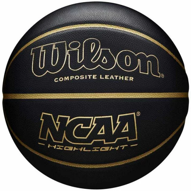 Реальное фото Мяч баскетбольный Wilson NCAA Highlight Gold №7 композит черно-золотистый WTB067519XB07 от магазина СпортСЕ
