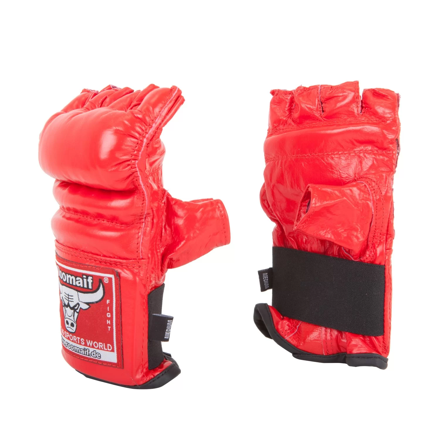 Реальное фото Перчатки для единоборств Roomaif MMA RBM-124 кожа red от магазина СпортСЕ
