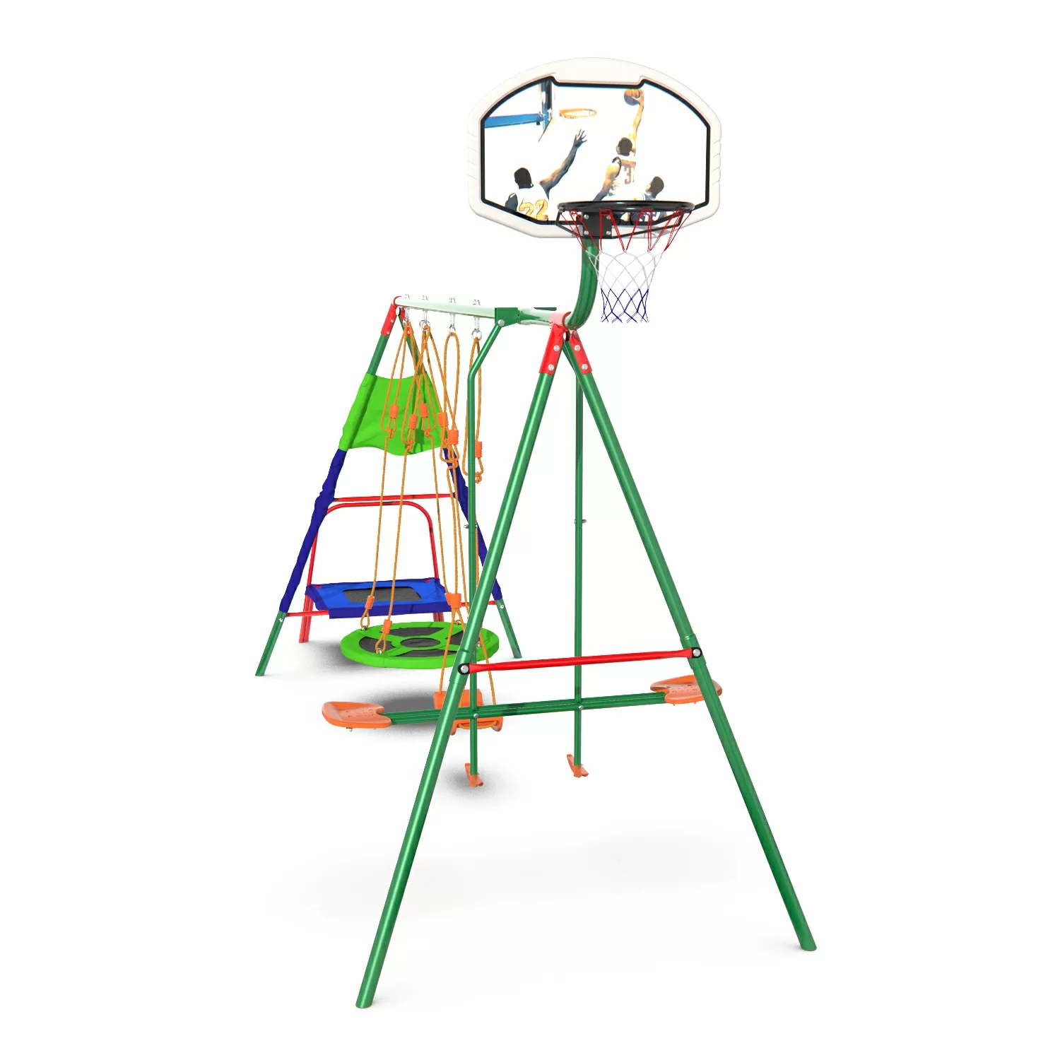Реальное фото Детский комплекс с батутом и баскетболом DFC MTB-01 (два короба) от магазина СпортСЕ