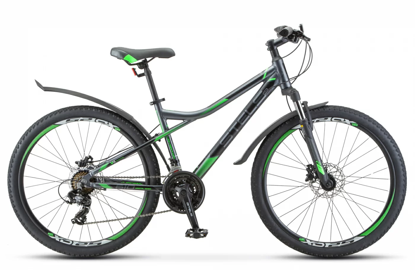 Реальное фото Велосипед Stels Navigator-610 D 26" (2021) антрацитовый/зелёный V010 от магазина СпортСЕ
