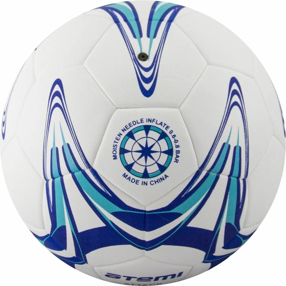 Реальное фото Мяч футбольный Atemi Attack №5 PU+EVA бел/син/гол. от магазина СпортСЕ