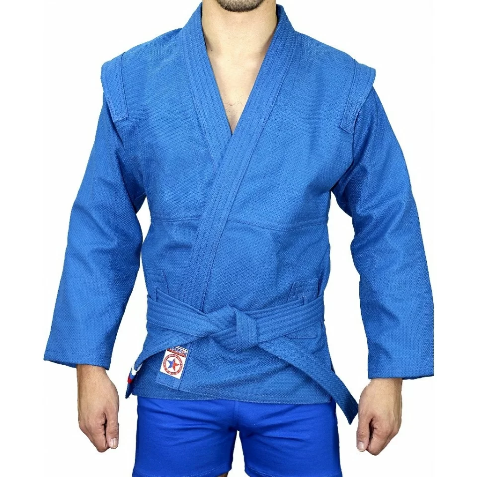 Реальное фото Куртка для самбо Крепыш Атака синяя К.30.СИ-56.00 от магазина СпортСЕ