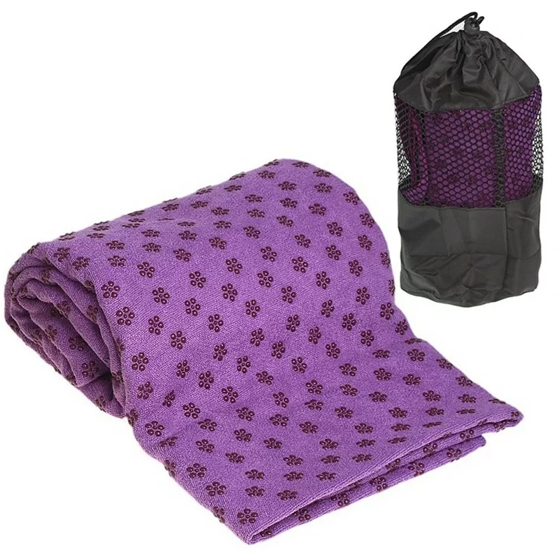 Реальное фото Полотенце для йоги C28849-2 183х63 с сумкой для переноски фиолетовое 10016452 от магазина СпортСЕ
