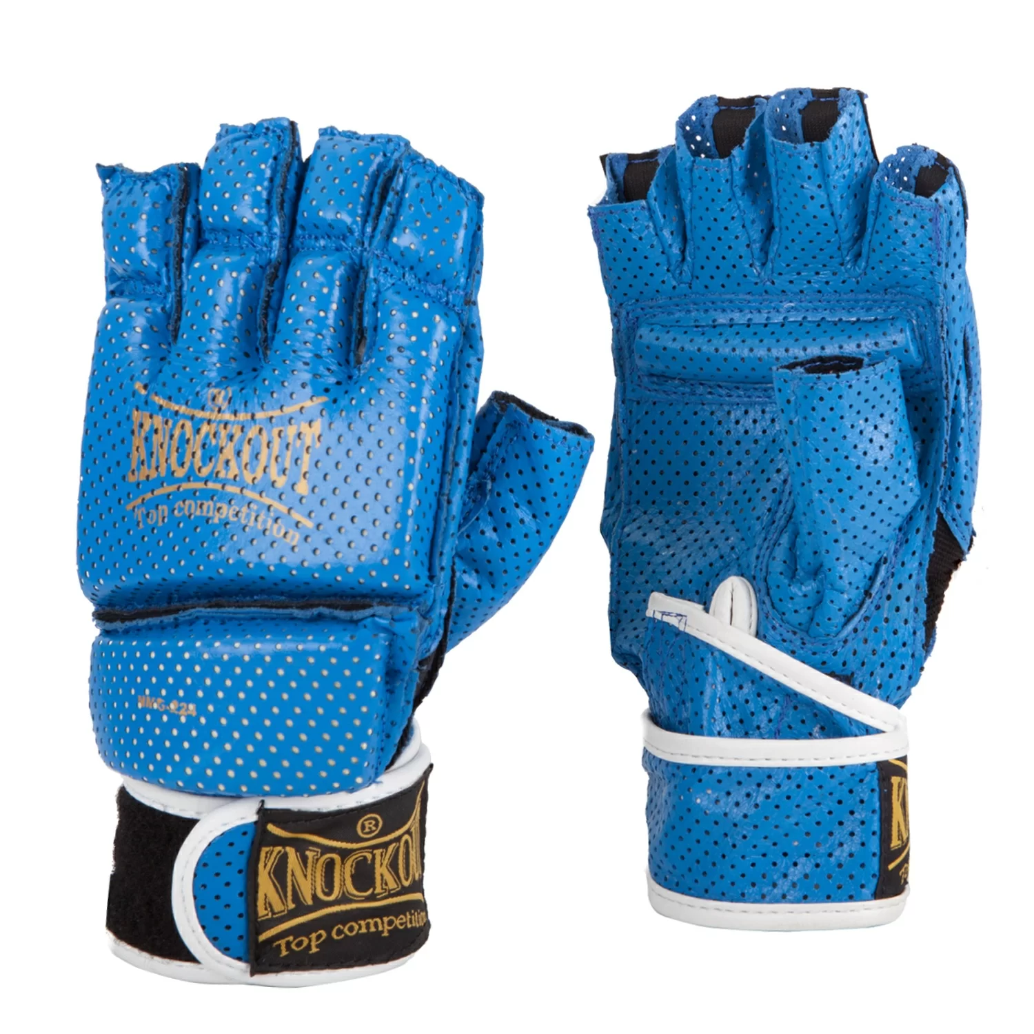 Реальное фото Перчатки для единоборств ММА коровья кожа blue NMG-240 от магазина СпортСЕ