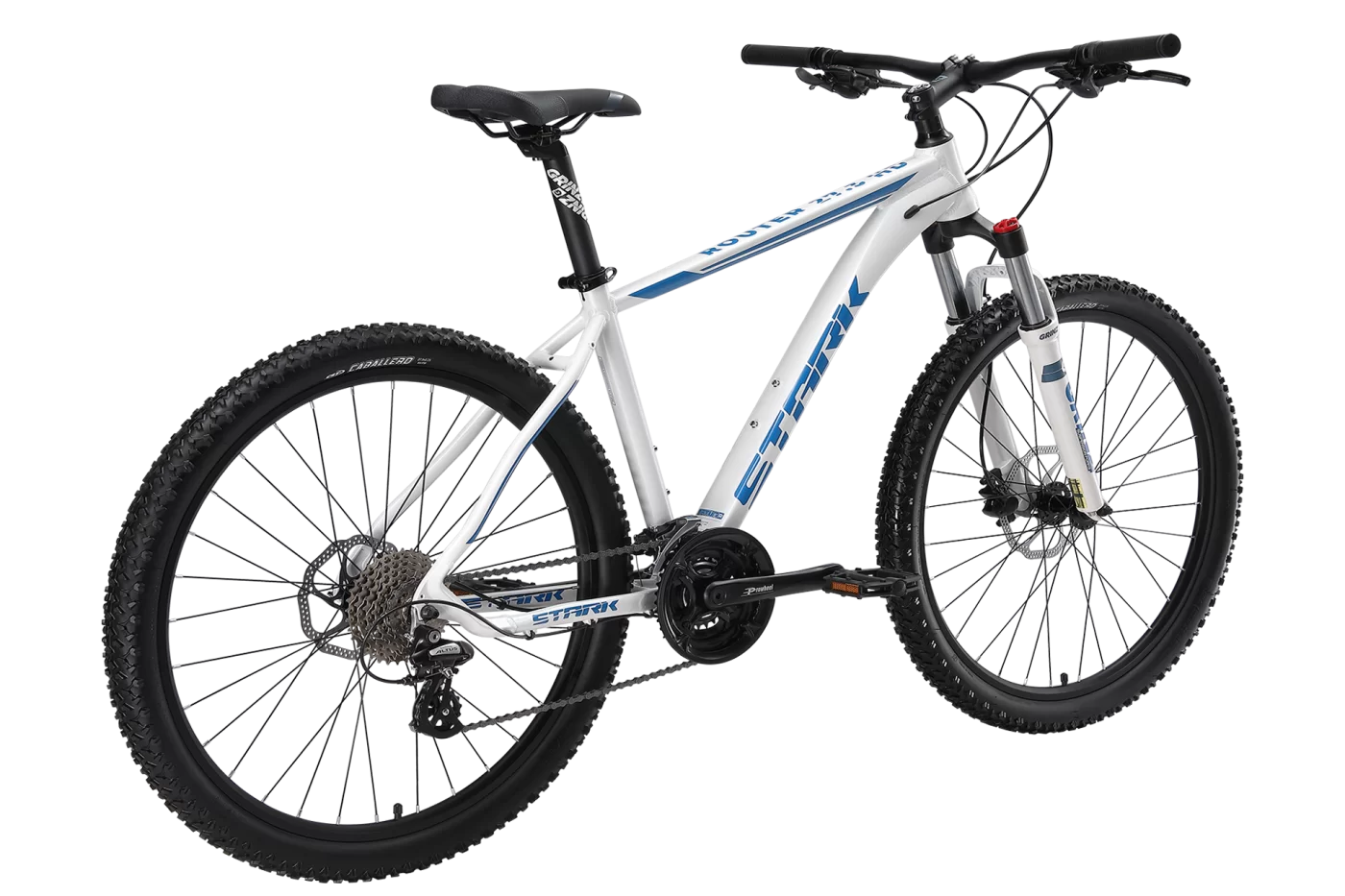 Реальное фото Велосипед Stark Router 27.3 HD (2024) белый металлик/синий от магазина СпортСЕ