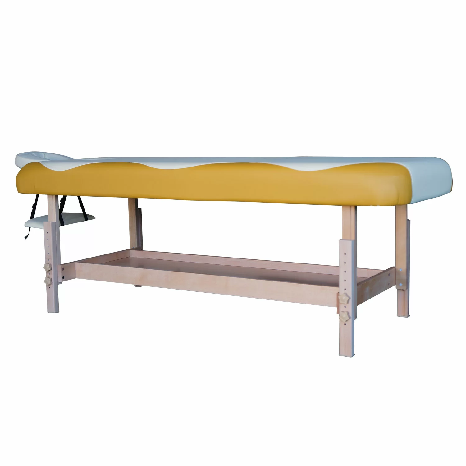 Реальное фото Массажный стационарный стол DFC NIRVANA, SUPERIOR, дерев. ножки, 1 секция, цвет беж.с желт. TS100 от магазина СпортСЕ