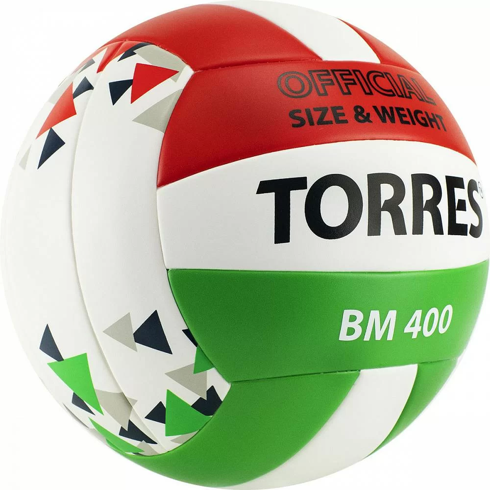 Реальное фото Мяч волейбольный Torres BM400 р.5 синт. кожа клееный бело-крас-зелен V32015 от магазина СпортСЕ