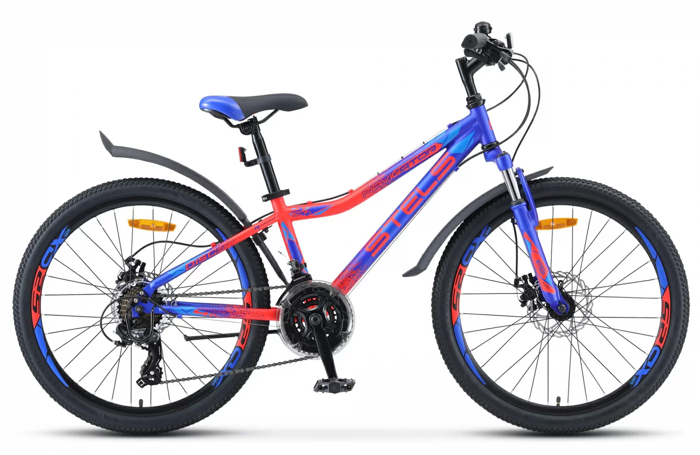 Реальное фото Велосипед Stels Navigator-410 MD 21-sp 24" (2021) синий/неоновый_красный V010 от магазина СпортСЕ