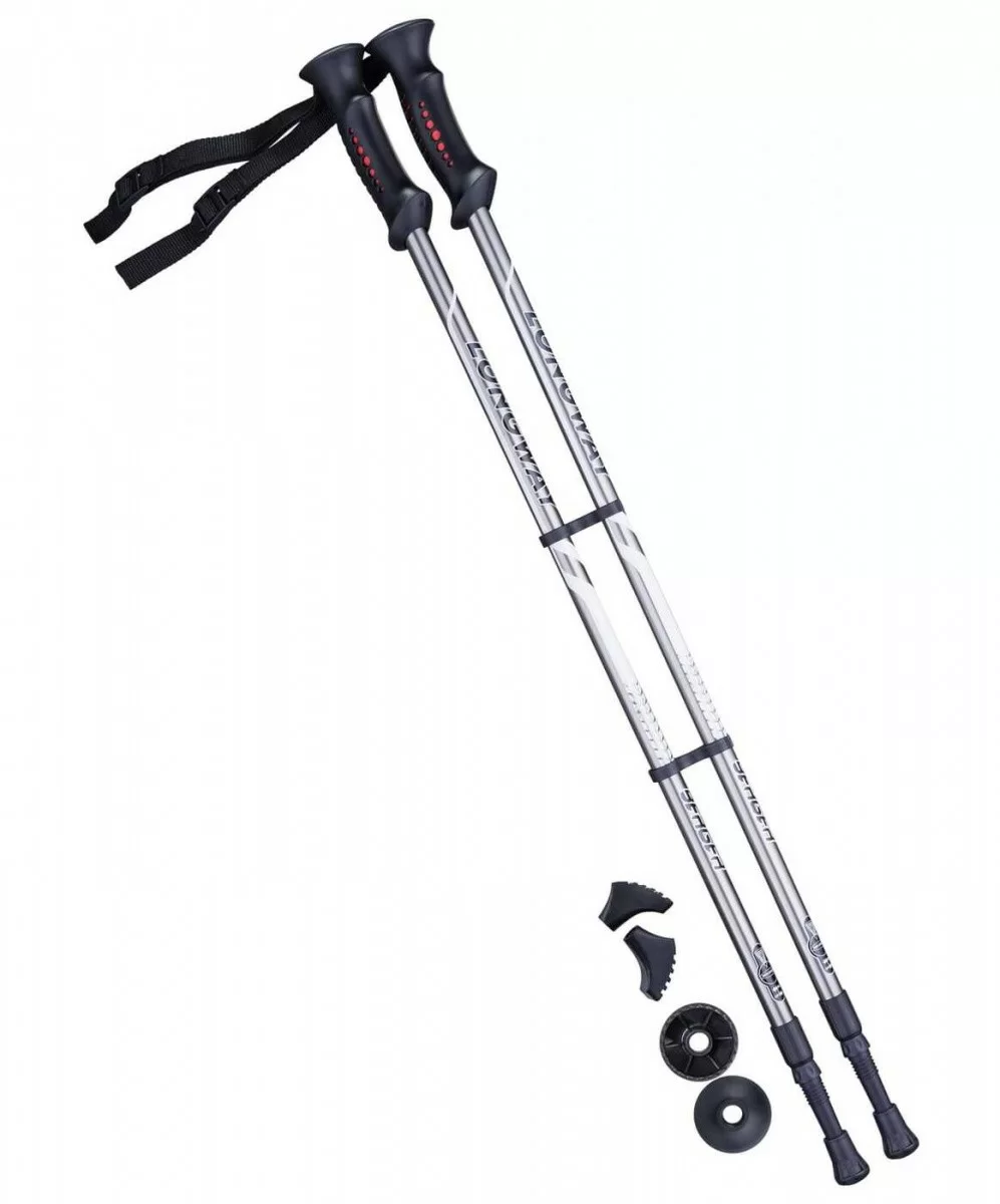 Реальное фото Палки для скандинавской ходьбы Berger Longway, 77-135 см, 2-секционные, серый/чёрный УТ-00010961 от магазина СпортСЕ