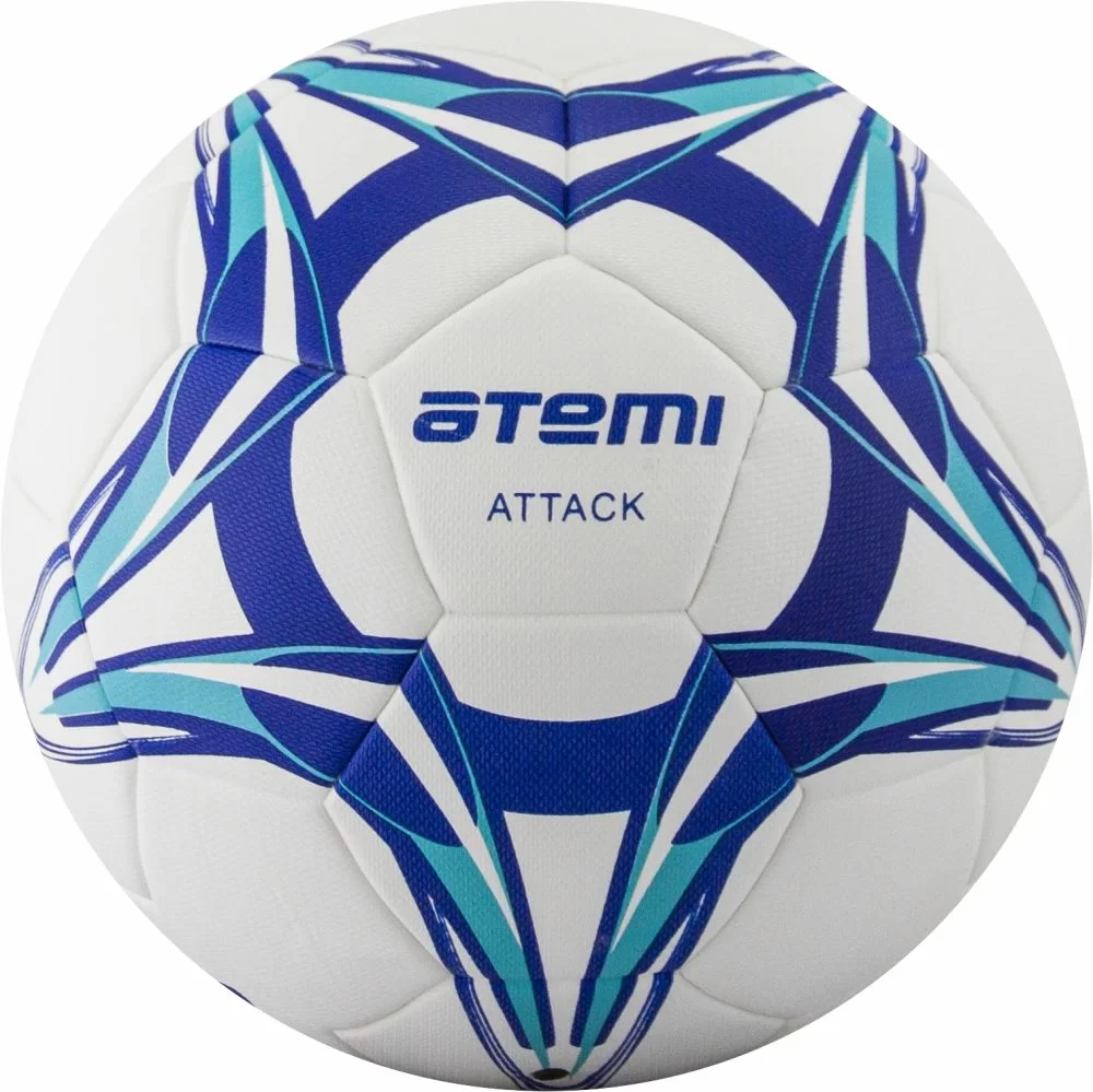 Реальное фото Мяч футбольный Atemi Attack №5 PU+EVA бел/син/гол. от магазина СпортСЕ