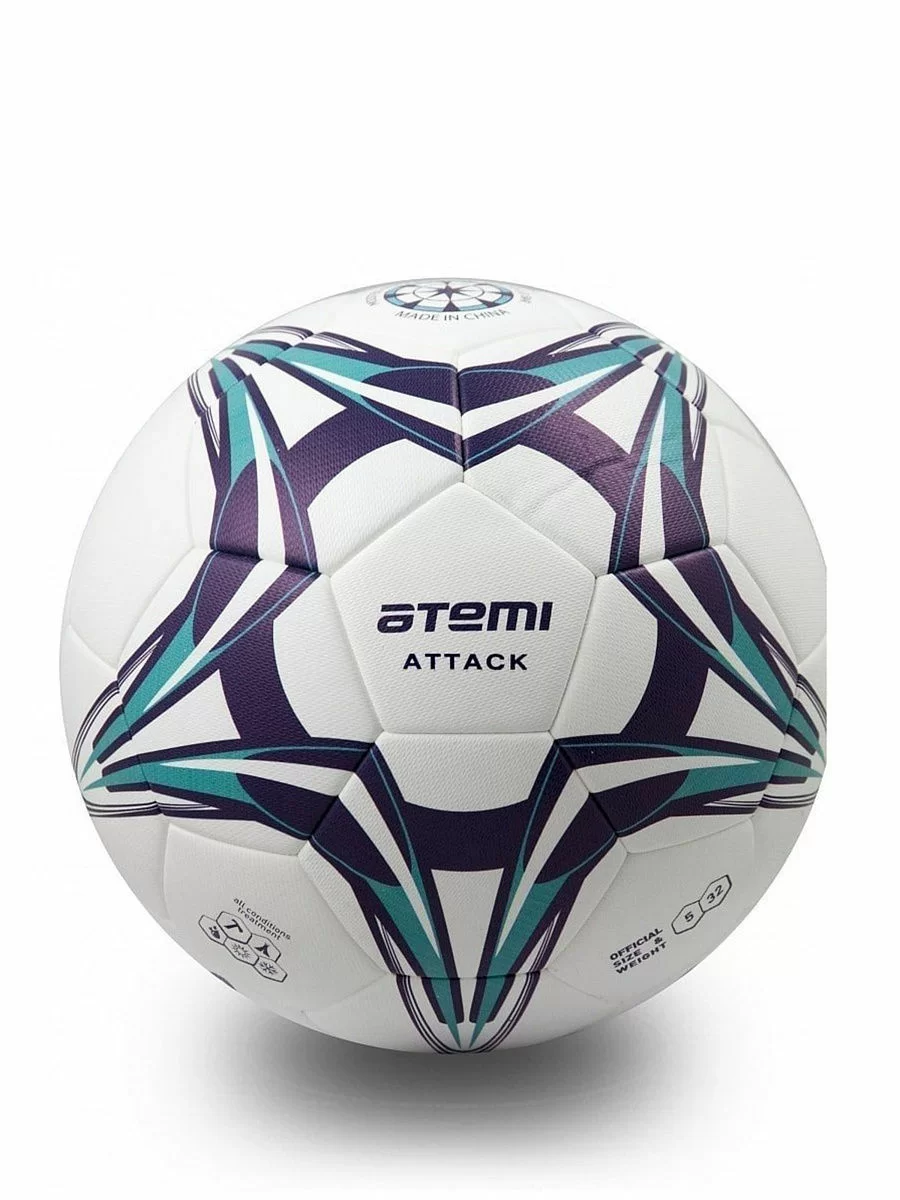 Реальное фото Мяч футбольный Atemi Attack №5 PVC foam бел/т.син/салат от магазина СпортСЕ