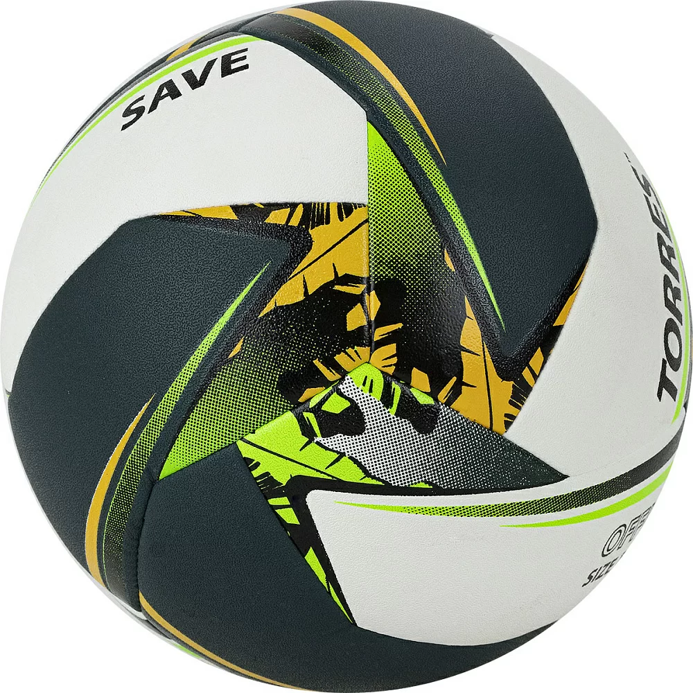 Реальное фото Мяч волейбольный Torres Save V321505 р.5 синт. кожа гибрид бело-зелено-желтый V321505 от магазина СпортСЕ