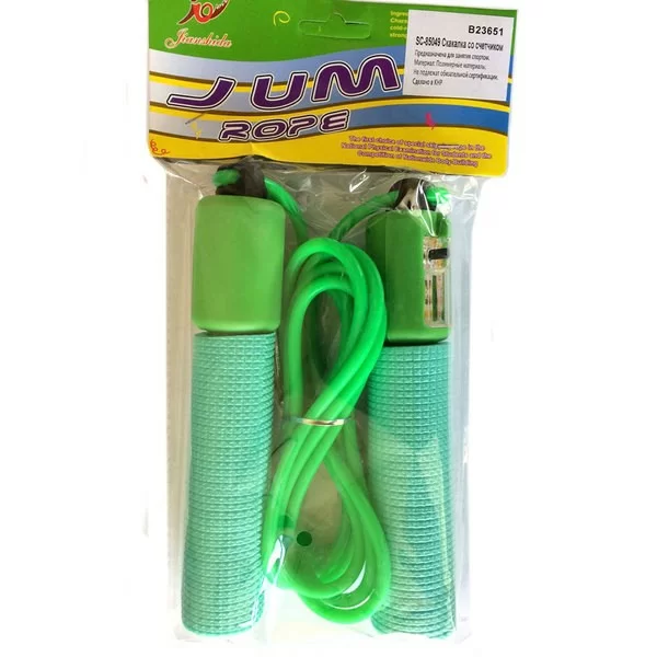 Реальное фото Скакалка 2.85 м со счетчиком B23651 ПВХ, ручки пластик, зеленая B23651 от магазина СпортСЕ
