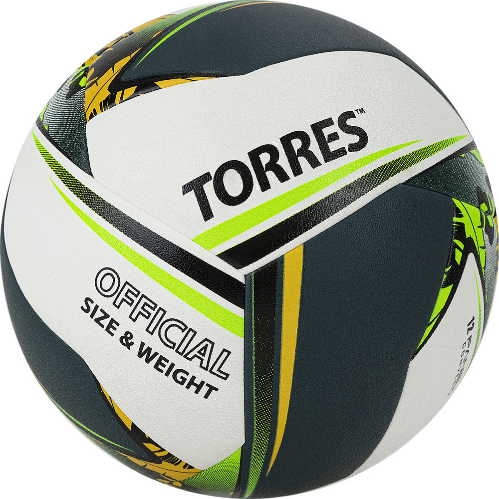 Реальное фото Мяч волейбольный Torres Save V321505 р.5 синт. кожа гибрид бело-зелено-желтый V321505 от магазина СпортСЕ