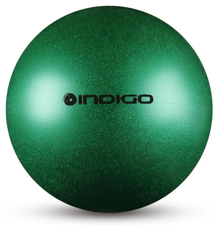 Реальное фото Мяч для художественной гимнастики 19 см 400г Indigo металлик зеленый с блестками IN118 от магазина СпортСЕ