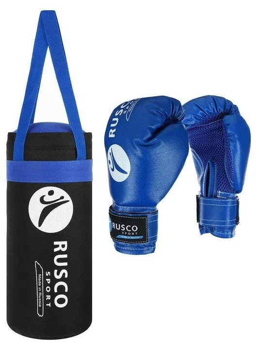 Реальное фото Набор боксерский для начинающих RuscoSport (перчатки бокс. 4 oz) черно-синий от магазина СпортСЕ