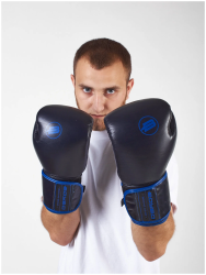 Перчатки боксерские BoyBo Rage кожа черно-синий BBG200