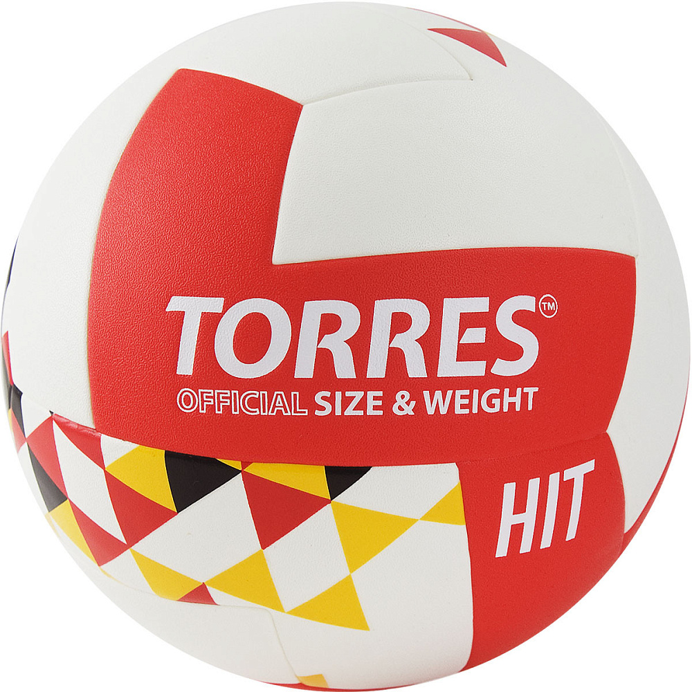 Реальное фото Мяч волейбольный Torres Hit V32055 р.5 синт. кожа клееный бело-красно-мультиколор V32055 от магазина СпортСЕ